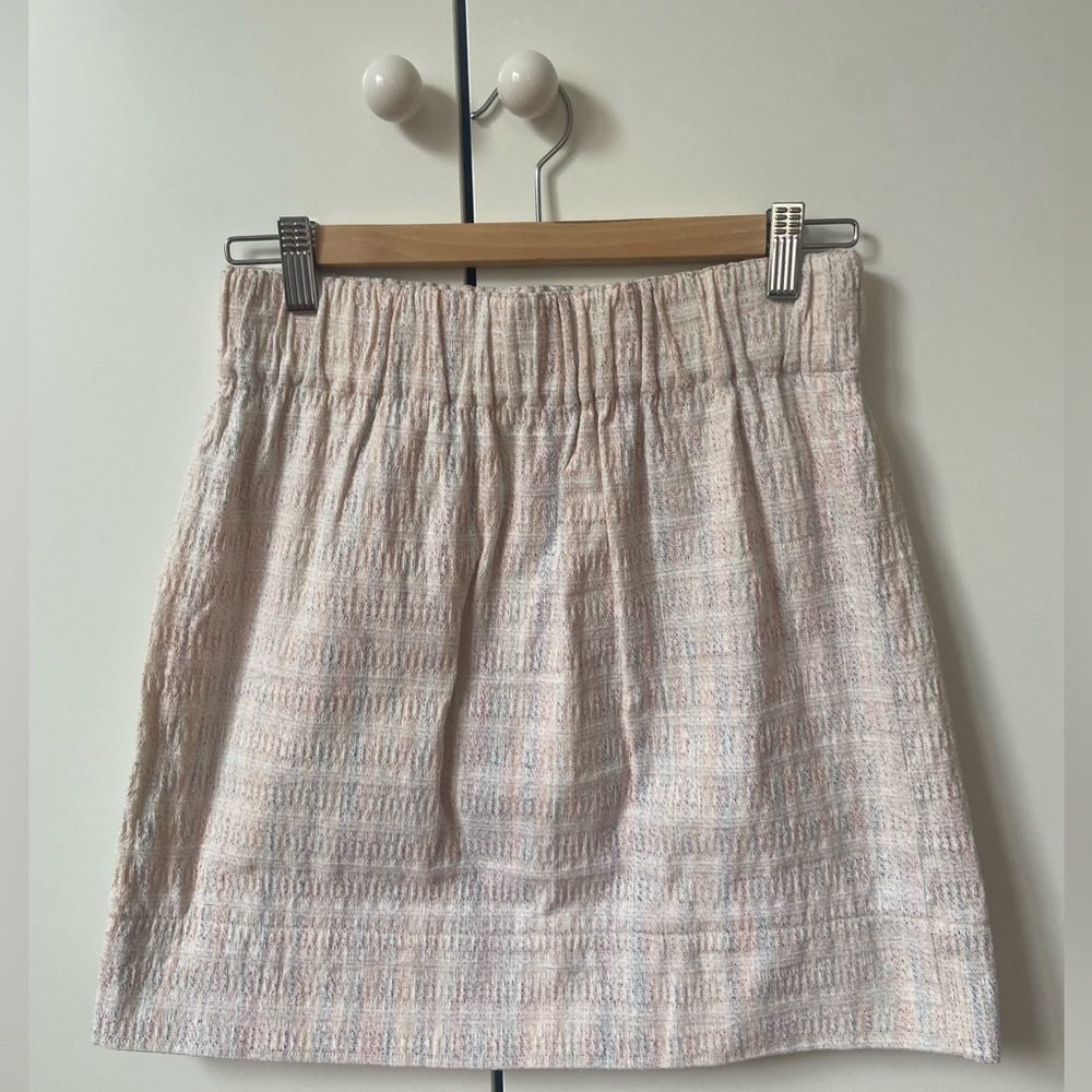 Handmade Elastic Waist Pastel Tweed Skirt | Size Small | Cream with Pastel Tweed
